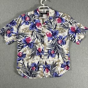Vintage 80s Cascais Hawaiian Shirt Size M Cotton Multicolor Floral Short‎ Sleeve